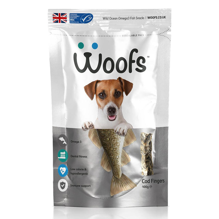 Woofs Cod Fingers Dog behandelt 100% natürlicher MSC Fisch 100g