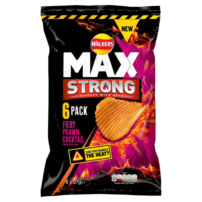 Walkers Max Strong Fiery Prawn Cocktail Multipack Crisps 6 par paquet